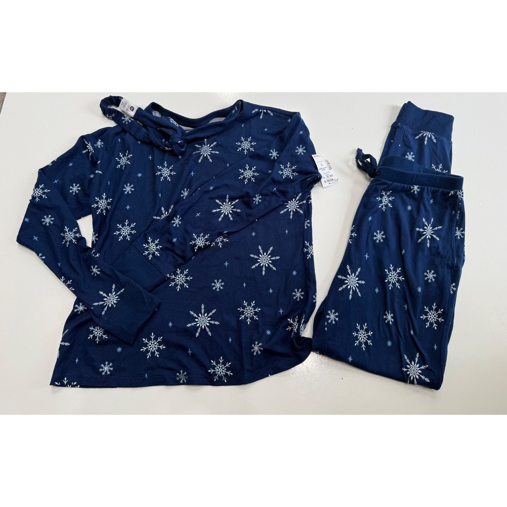 Kohls Womens Navy Blue Snowflake Pajama Set Long Sleeve Joggers S